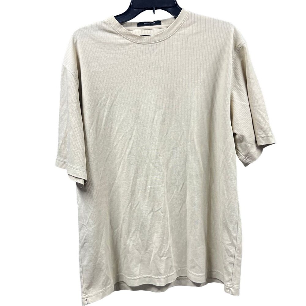Cezani‎ Micro Pima Crew Neck Ribbed T-Shirt Men Large Beige Pullover Casual Top